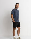 Model wearing the Rhythm Mens Classic Linen Jam Short - Vintage Black on a plain background