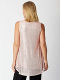 Back view of the women's Cordelia St sequin tank top displaying the smooth lining drape and bra-friendly shoulder straps.