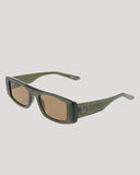 Dragon Echo Sunglasses in Cambria Green side profile view highlighting the comfortable wrap curvature secure temple arm taper and iconic stamped brand logo details, sold by Point Break Cambridge local family surf shop at 63 Duke street.