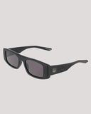 Dragon Echo Sunglasses in Matte Black side profile view highlighting the comfortable wrap curvature secure temple arm taper and iconic stamped brand logo details, sold by Point Break Cambridge local family surf shop at 63 Duke street.