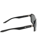 Dragon McTwist Sunglasses in Black side profile view highlighting the comfortable classic curvature secure temple arm taper and iconic stamped brand logo details, sold by Point Break Cambridge local family surf shop at 63 Duke street.