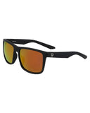 Dragon Meridien Sunglasses in Matte Black front view showing the sleek geometric lifestyle frame layout and premium mirrored LUMALENS Orange Ion lenses, sold by Point Break Cambridge local family surf shop at 63 Duke street.