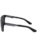 Dragon Vinyl Sunglasses in Matte Black side profile view highlighting the comfortable slight wrap curvature secure temple arm taper and iconic stamped brand logo details, sold by Point Break Cambridge local family surf shop at 63 Duke street.