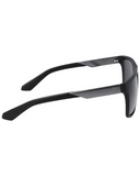 Dragon Vinyl Sunglasses in Matte Black side profile view highlighting the comfortable slight wrap curvature secure temple arm taper and iconic stamped brand logo details, sold by Point Break Cambridge local family surf shop at 63 Duke street.