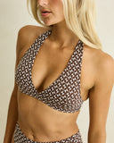 Model wearing the Rhythm Dreamer Halter Top - Chocolate on a plain background