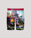 Ethika Boys Block Bound Staple underwear front view showing the bold geometric block print and branded elastic waistband, sold by Point Break Cambridge local family surf shop at 63 Duke street.