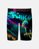 Ethika Boys Cry of The Bolt Staple underwear front view showing the bold lightning bolt print and branded elastic waistband, sold by Point Break Cambridge local family surf shop at 63 Duke street.