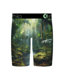 Close-up back view of the comfortable thick elastic waistband and print on the Ethika youth stretch lifestyle briefs.