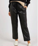 Close-up detail of the comfortable elasticised waistband and adjustable front drawcord on the black Foxwood pants.