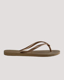 Havaianas Slim SW II Crystal Jandals in Rose Gold 3581 side profile view highlighting the comfortable low profile sole thickness and robust strap anchorage points, sold by Point Break Cambridge local family surf shop at 63 Duke street.