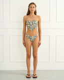 Heaven Aurea Jennifer Hipster Pant in Multi colour bikini swimsuit bottoms front view showcasing the vibrant printed stretch finish and classic mid rise hipster silhouette, sold by Point Break Cambridge local family surf shop at 63 Duke street.