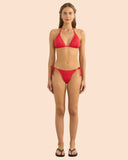 Heaven Cinabar Bella Triangle Top in Red bikini swimsuit front view showing the adjustable triangle cups, solid crimson red colourway, and halter neck straps, sold by Point Break Cambridge local family surf shop at 63 Duke street.
