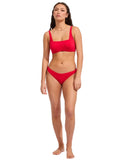 Heaven Jennifer Hipster Pant in Red bikini swimsuit bottoms front view showcasing the smooth stretch finish and classic mid rise hipster silhouette, sold by Point Break Cambridge local family surf shop at 63 Duke street.