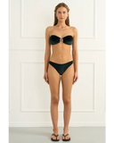 Heaven Zoe Bandeau Bikini Top in Green front view showing the structured strapless bandeau profile, sold by Point Break Cambridge local family surf shop at 63 Duke street.