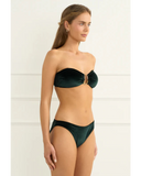 Heaven Zoe Bandeau Bikini Top in Green side view highlighting the supportive internal side boning, sold by Point Break Cambridge local family surf shop at 63 Duke street.