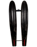 HO Trainers Hotshot 2027 Kids Ski Combo back view showing the flat bright undersides of the training skis and tracking fin assemblies, sold by Point Break Cambridge local family surf shop at 63 Duke street.