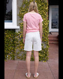 Back view of the Honey Denim Belle Denim Jort in White J86 highlighting the clean back pockets and structured denim drape.
