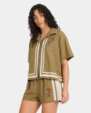 RVCA Womens Mel G Button Down Short Sleeve Shirt - Olive