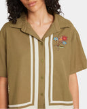 RVCA Womens Mel G Button Down Short Sleeve Shirt - Olive