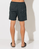 Hurley Beach Staple Boardshort in Black back view highlighting the clean straight-cut performance paneling flexible coverage lines and secure rear utility pocket architecture, sold by Point Break Cambridge local family surf shop at 63 Duke street.