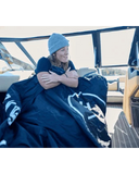 Hyperlite Heater Boat Blanket in Black reverse interior view showing the ultra-soft insulating fleece lining texture and clean perimeter stitching construction lines, sold by Point Break Cambridge local family surf shop at 63 Duke street.