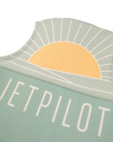 Jetpilot Freeride Girls Youth Eco Vest in Teal close up view highlighting the premium Ecoprene fabric texture, durable YKK zipper, detailed stitch-through panel construction, distinctive teal and white floral design and signature Jetpilot branding, sold by Point Break Cambridge local family surf shop at 63 Duke Street.