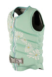 Jetpilot Isla F/E Ladies Neo Vest in Teal side profile view showcasing the streamlined anatomical fit, flexible 360 Stretch neoprene construction, lightweight Freelite buoyancy foam, comfortable arm openings and distinctive teal watersports styling, sold by Point Break Cambridge local family surf shop at 63 Duke Street.