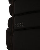 Jetpilot Zahra X1 F/E Ladies Neo Vest in Black close up view highlighting the premium 360 Stretch neoprene fabric texture, durable PK Lok front zipper, adjustable waist buckle, detailed segmented foam construction and signature Zahra Kell Jetpilot branding, sold by Point Break Cambridge local family surf shop at 63 Duke Street.
