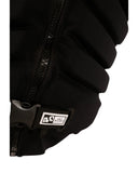Jetpilot Zahra X1 F/E Ladies Neo Vest in Black close up view highlighting the premium 360 Stretch neoprene fabric texture, durable PK Lok front zipper, adjustable waist buckle, detailed segmented foam construction and signature Zahra Kell Jetpilot branding, sold by Point Break Cambridge local family surf shop at 63 Duke Street.