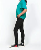 Side profile of the Ketz-Ke Drainpipe Pant in Black detailing the angled side pockets and cropped ankle length.