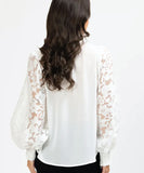Seeking Lola White Contrast Movement Blouse - Burnout