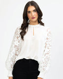 Seeking Lola White Contrast Movement Blouse - Burnout