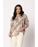 Leila + Luca Genuine Top in Maple Fauna front view showing the elegant relaxed silhouette flattering tailored neckline and clean casual flowing lower earth-toned pattern hemline profile, sold by Point Break Cambridge local family surf shop at 63 Duke street.