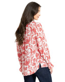 Leila + Luca New York Top in Ruby Pop colour long sleeve blouse back view showing the relaxed drape, sold by Point Break Cambridge local family surf shop at 63 Duke street.