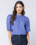Front view of the Leila + Luca Nina Blouse in Royal blue showing the elegant detailing and relaxed silhouette.