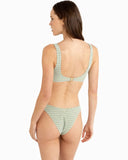 A woman shown from the back wearing a two-piece bikini with a green and white gingham check pattern, set against a plain white studio background. Rhythm Lola Check Crop Bikini Top - Green