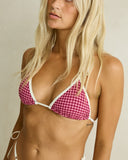 Model wearing the Rhythm Lola Check Slide Tri Top - Plum