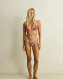 Model wearing the Rhythm Lola Check Tie Side Itsy Pant - Plum
