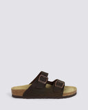 Neckermann N2718 Unisex Leather Sandals in Cafe brown side profile view highlighting the comfortable sole thickness arch support lines and robust strap anchorage, sold by Point Break Cambridge local family surf shop at 63 Duke street.