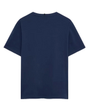 Oakley Camo Ellipse Tee in Abyss blue back view showing the relaxed straight silhouette drape and premium structural shoulder panel seam stitching layout, sold by Point Break Cambridge local family surf shop at 63 Duke street.
