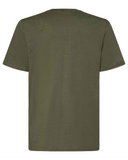 Oakley Camo Ellipse Tee in New Dark Brush olive green back view showing the relaxed straight silhouette drape and premium structural shoulder panel seam stitching layout, sold by Point Break Cambridge local family surf shop at 63 Duke street.