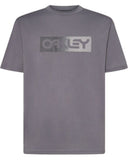 Oakley Dual Oakley B1B Logo Tee in Uniform Grey front view showing the comfortable ribbed crew neck and custom stacked B1B chest graphic logo layout, sold by Point Break Cambridge local family surf shop at 63 Duke street.