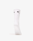Oakley Ellipse Crew Sock in White back view showing the uniform vertical ribbing and reinforced calf construction, sold by Point Break Cambridge local family surf shop at 63 Duke street.