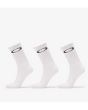 Oakley Ellipse Crew Sock in White side profile view showing the mid calf length and contoured athletic ankle fit, sold by Point Break Cambridge local family surf shop at 63 Duke street.