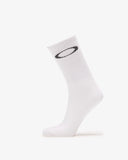 Oakley Ellipse Crew Sock in White side profile view showing the mid calf length and contoured athletic ankle fit, sold by Point Break Cambridge local family surf shop at 63 Duke street.