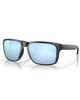 Oakley Holbrook XL Sunglasses in Matte Black front view showing the scaled up square lifestyle frame layout metallic rivets and premium glare-reducing marine Prizm Deep Water Polarized lenses, sold by Point Break Cambridge local family surf shop at 63 Duke street.