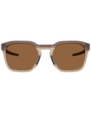 Oakley HSTN SQ 2.0 Sunglasses in Matte Rootbeer brown front view showing the progressive geometric square lifestyle frame layout modern lenses and premium contrast-enhancing Prizm Bronze lenses, sold by Point Break Cambridge local family surf shop at 63 Duke street.