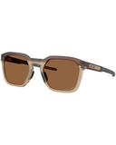 Oakley HSTN SQ 2.0 Sunglasses in Matte Rootbeer brown front view showing the progressive geometric square lifestyle frame layout modern lenses and premium contrast-enhancing Prizm Bronze lenses, sold by Point Break Cambridge local family surf shop at 63 Duke street.