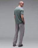 Oakley Lunar Ellipse Tee in Aviator Green olive back view showing the relaxed straight silhouette drape and premium structural shoulder panel seam stitching layout, sold by Point Break Cambridge local family surf shop at 63 Duke street.
