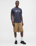 Oakley Lunar Ellipse Tee in Graphite grey front view showing the comfortable ribbed crew neck and custom celestial Lunar Ellipse chest graphic logo layout, sold by Point Break Cambridge local family surf shop at 63 Duke street.